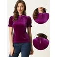 thumbnail image 2 of Blusa de terciopelo Allegra K con cuello de volantes para mujer Púrpura XL, 2 of 5