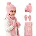 thumbnail image 6 of 3 Pcs Kids Winter Hat Scarf Gloves Set Knit Pompom Beanie with Earmuffs Double Layer Scarf Touchscreen Gloves Toddler Thick Thermal Sets Pink 2-10 Years, 6 of 6
