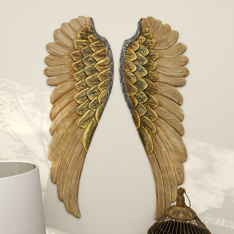 DecMode Gold Wood Carved Angel Wings Bird Wall Decor with Gold Accents (2  Count)