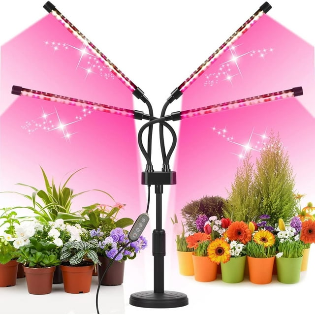 Grow Lights for Indoor Plants Four Head LED Grow Light with Full Spectrum & Spectrum for Indoor Plant Growing Lamp Timer Adjustable Gooseneck Switch Modes