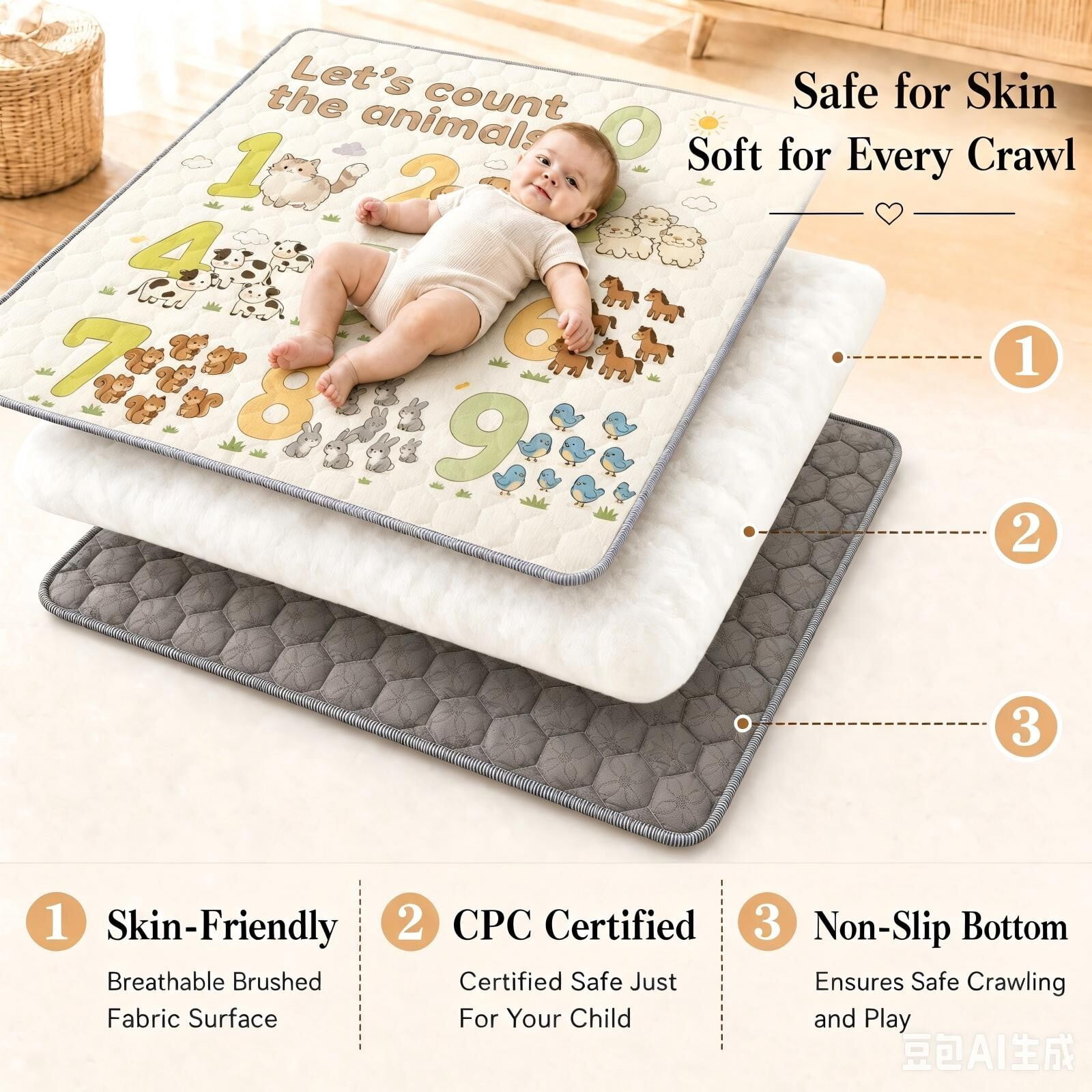 Easy4Home Large Baby Play Mat for Infants & Toddlers, 50"x50" Thick Cushioned Crawling Mat, Foldable Non-Slip Floor Playmat