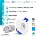 thumbnail image 7 of Luxrite 2 inch Gimbal LED Recessed Light with J-Box 5W 5 Color Selectable 2700K-5000K Dimmable 400 Lumens Damp Rated IC Rated 4-Pack, 7 of 7