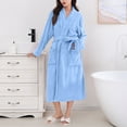thumbnail image 5 of Women's Solid Color Long Sleeve Plush Bathrobe - Winter Warm Homewear, Blue, One Size, 5 of 5