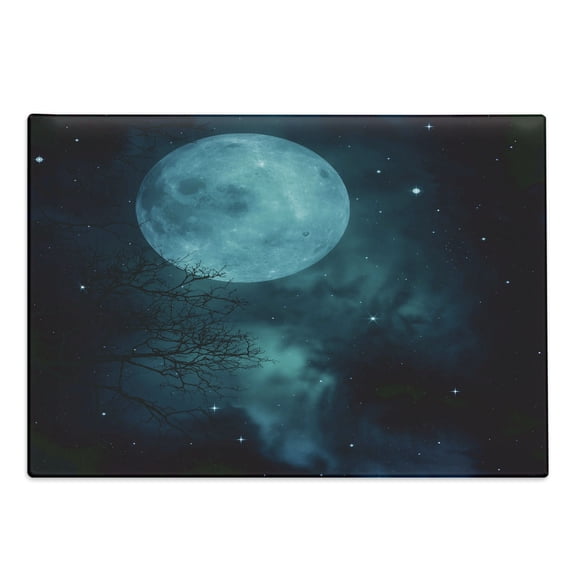 Space Cutting Board, Moon on Starry Sky Universe Cosmos Space Themed Twilight Celestial Scenery, Decorative Tempered Glass Cutting and Serving Board, Large Size, Petrol Blue, by Ambesonne