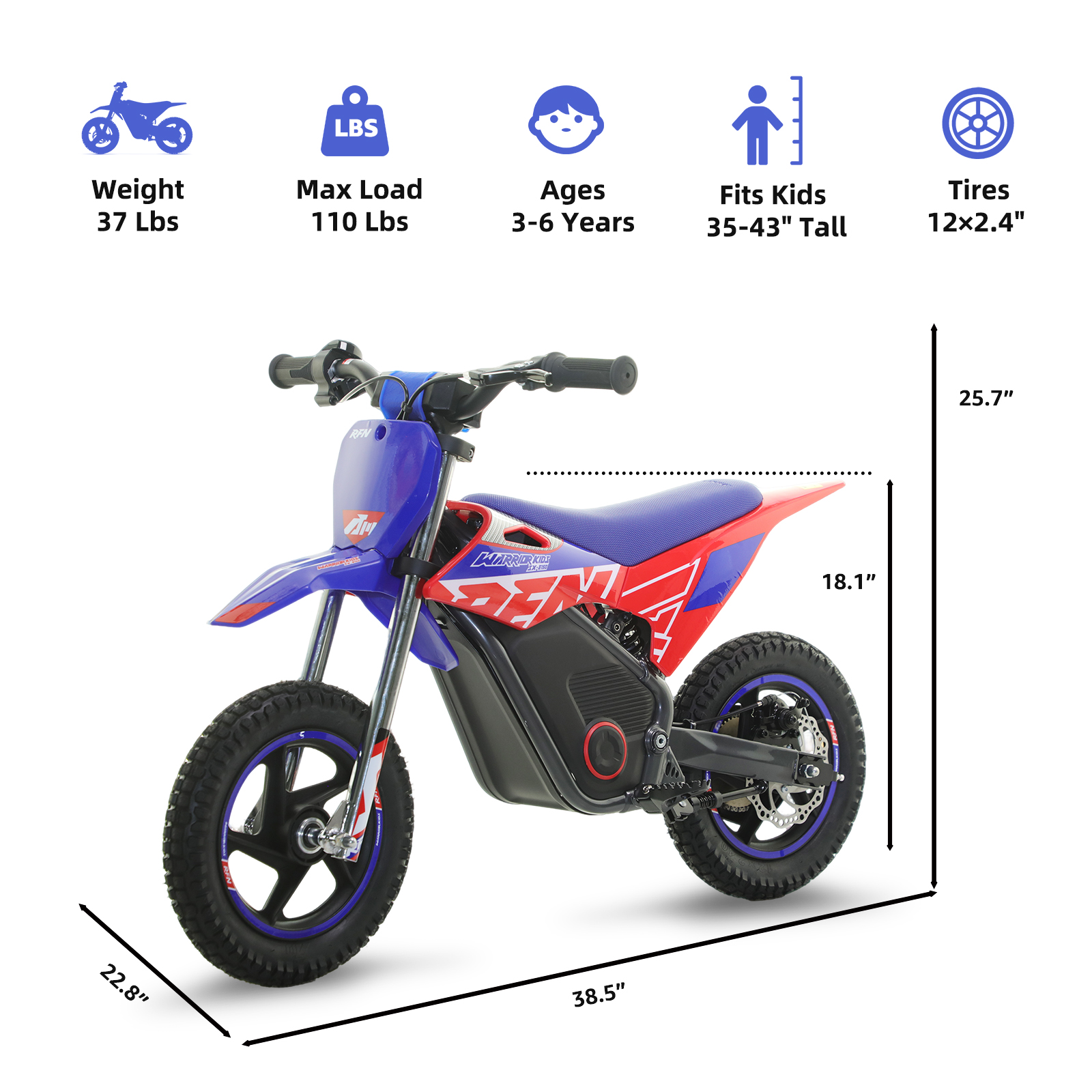 RFN 200W SX-E150 Kids electric Dirt Bike–2-Speed Electric Motorcycle, 13 Mile Range & 8 mph Top Speed, Off-Road Ride for Ages 3-6