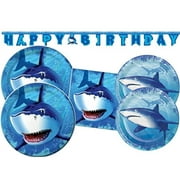 Creative Converting Shark Splash Deluxe Birthday Party Supplies Kit Including Dinner & Dessert Plates, Napkins & Happy Birthday Banner for 16 Guests