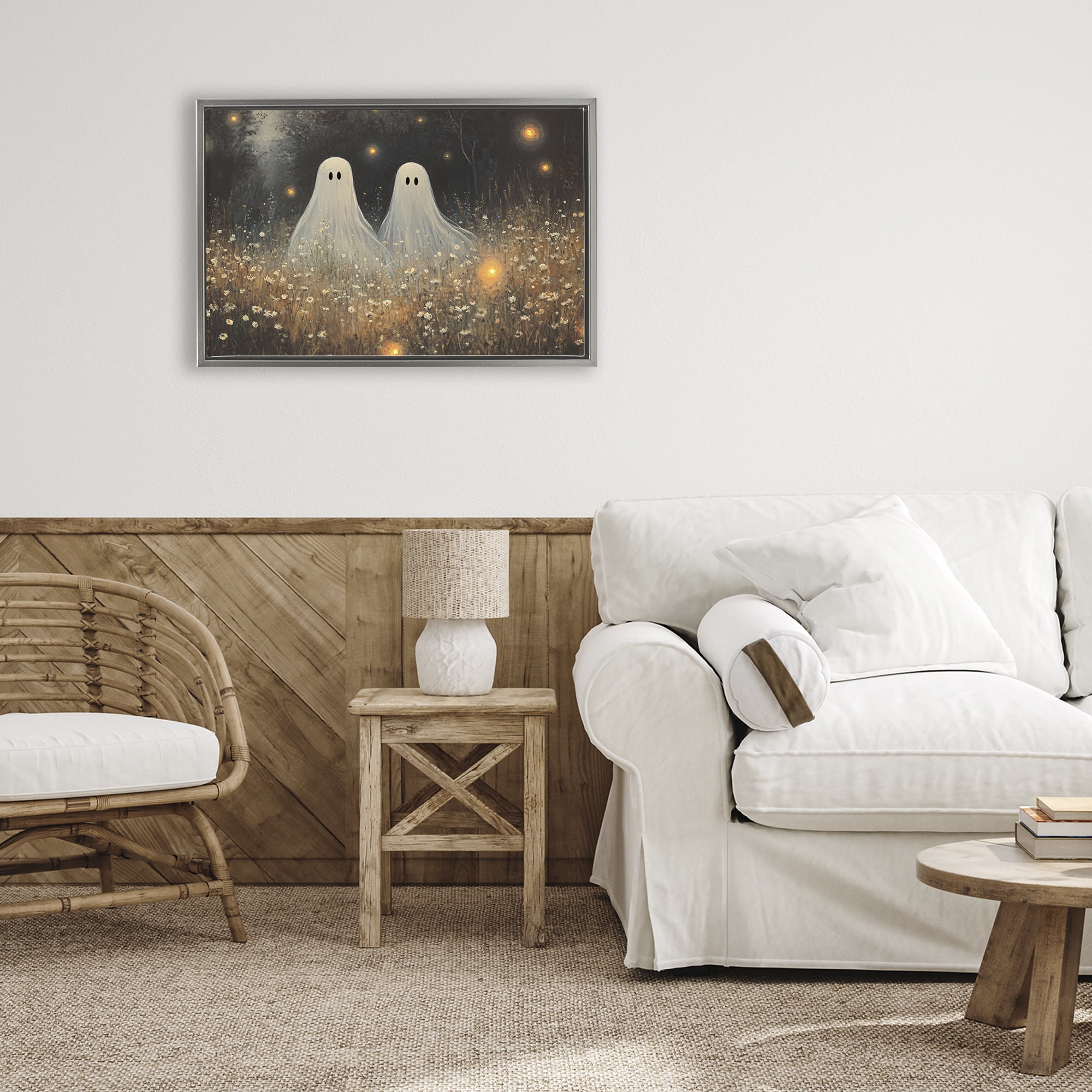 Stupell Industries Ethereal Ghost Twins Gray Framed Floater Canvas Wall Art, design by Jacky Ngan