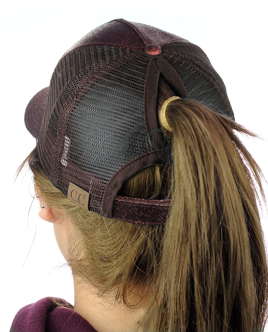 Outdoor running hat Sequined Fluorescent Baseball Cap With A Ponytail Design With A Shiny Mesh Net Cap. Color : Brown 