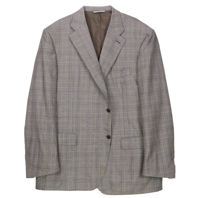 Canali Men's Grey / Blue Houndstooth Plaid Wool Suit - 46 Short