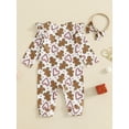 thumbnail image 4 of Suealasg Baby Girls Christmas Outfits Long Sleeve Gingerbread Man Print Full Length Jumpsuit Bodysuits Headband Infant Girls 2Pcs Fall Coming Home Clothes, 4 of 7