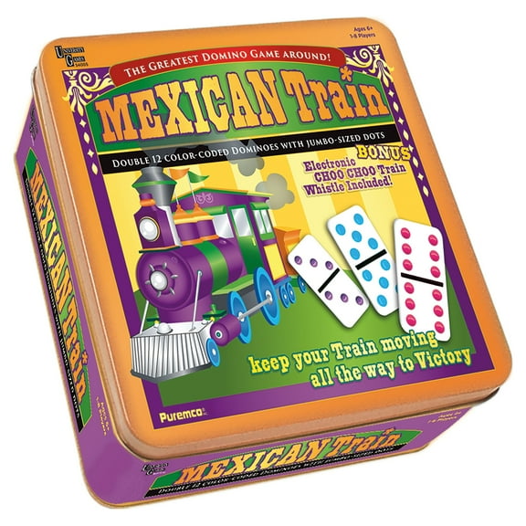 Puremco | The Greatest Domino Game Around Mexican Train , 91 Jumbo Dominoes, For 2-8 Players, Ages 6 and Up