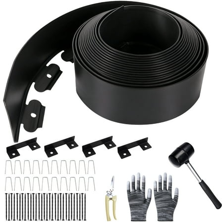 KORALAKIRI Landscape Edging Kit, 33ft Garden Edging Border 3.9 Inch Tall with 50 Pcs Spikes, Edging for Landscaping, Garden, Black