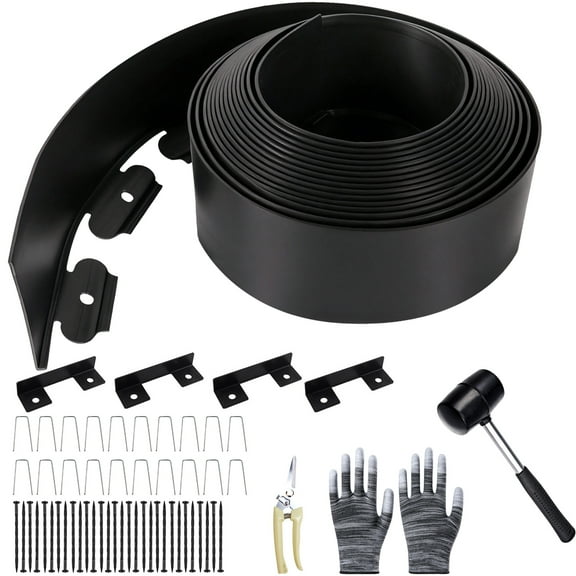 KORALAKIRI Landscape Edging Kit, 33ft Garden Edging Border 3.9 Inch Tall with 50 Pcs Spikes, Edging for Landscaping, Garden, Black