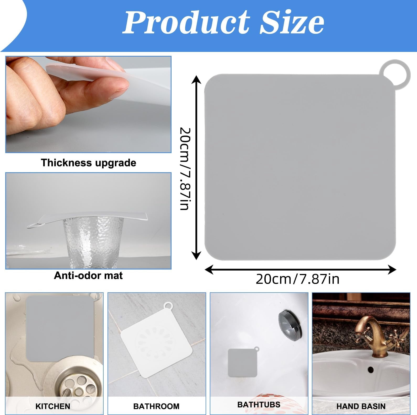 MODANU Drain Covers 4 Pack, 7.87" Drain Covers to Keep Bugs Out, Bathtub Drain Stopper, Shower Drain Cover, Shower Drain Cover Silicone Anti Odor (White, Grey)