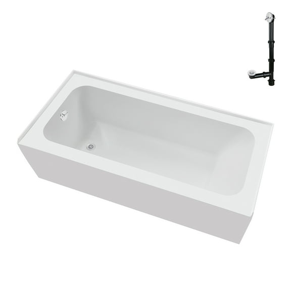 Streamline NAL-5680-WH 66 in. x 32 in. Acrylic Left-Hand Drain Alcove Bathtub in Glossy White With External Drain in Glossy White