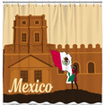 thumbnail image 1 of Stylized Mexico Shower Curtain with Colonial Architecture & Flag Design - Vintage Travel Aesthetic, 1 of 4