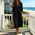 thumbnail image 6 of Ayolanni Women's Fall Dress 3/4 Sleeve V Neck Cotton A-Line Maxi Dresses Daily Flowy Solid Side Slit Long Dress with Pockets Black XL, 6 of 7
