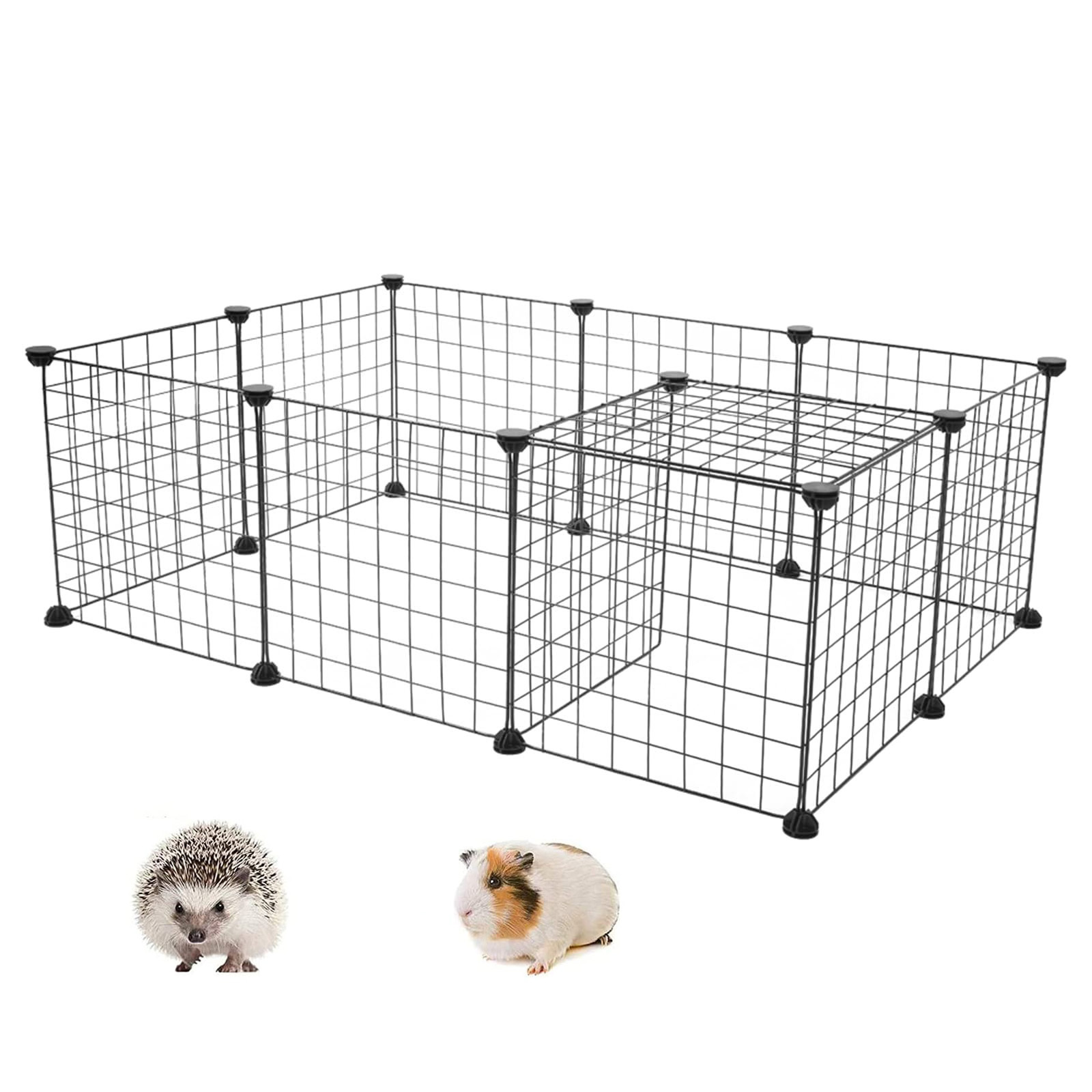 SOFTGAS DIY Small Animal Pet Playpen, Guinea Pig Cages, Rabbit Playpen, Dog/ Puppy Playpen, Indoor Portable Metal Wire Yard Fence, 14 X 14 Inch, 12 Panels, Black