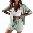 thumbnail image 2 of Womens Collar Casual Striped Short Sleeve Pants Set Two Piece Lounge Wear Summer Outfit Green Suit S, 2 of 6