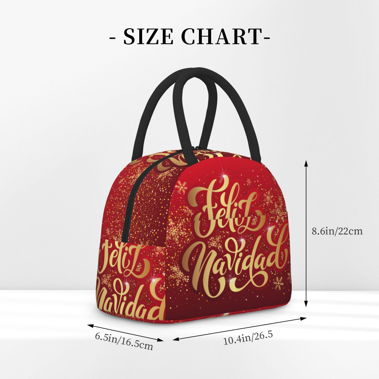 Horeoi Merry Christmas Pattern Large Insulated Lunch Bag for Work, School, Picnic - Waterproof, Durable Oxford Cloth, Comfortable Handle-Black