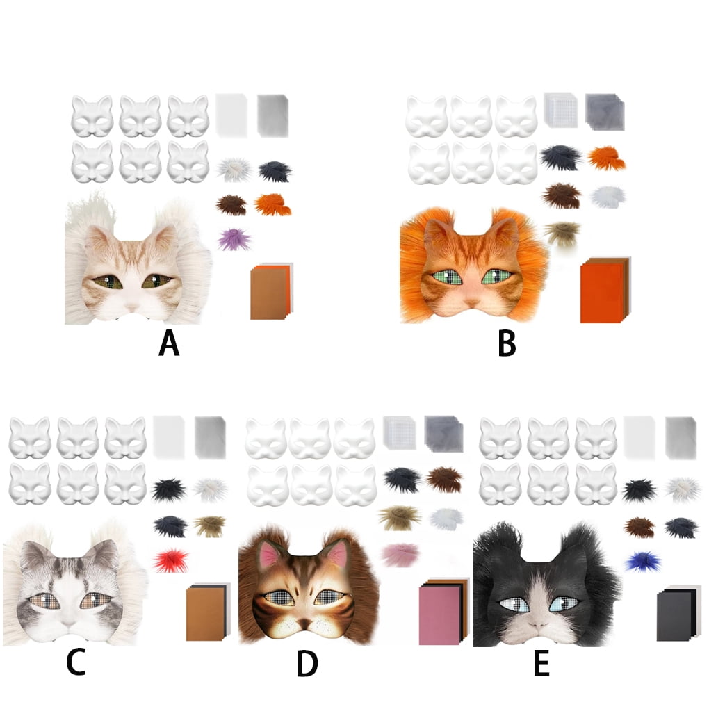 Shengyu Trousse de Masque pour Chat en Papier Therian avec Tissu en Feutre, Maille pour les Yeux et Fausse Laine pour Maquillage DIY, Fabrication de Masque DIY A Shengyu Trousse de Masque pour Chat en Papier Therian avec Tissu en Feutre, Maille pour les Yeux et Fausse Laine pour Maquillage DIY, Fabrication de Masque DIY A