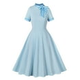 thumbnail image 2 of Aboser Cocktail Dresses for Women 1950s Retro Dress Elegant Bow Tie Midi Dresses Classy Short Sleeve Party Dress Flowy A Line Swing Dresses, 2 of 9