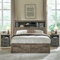 Farmhouse Full Size Wood Bed Frame with 52" Tall Storage Headboard and