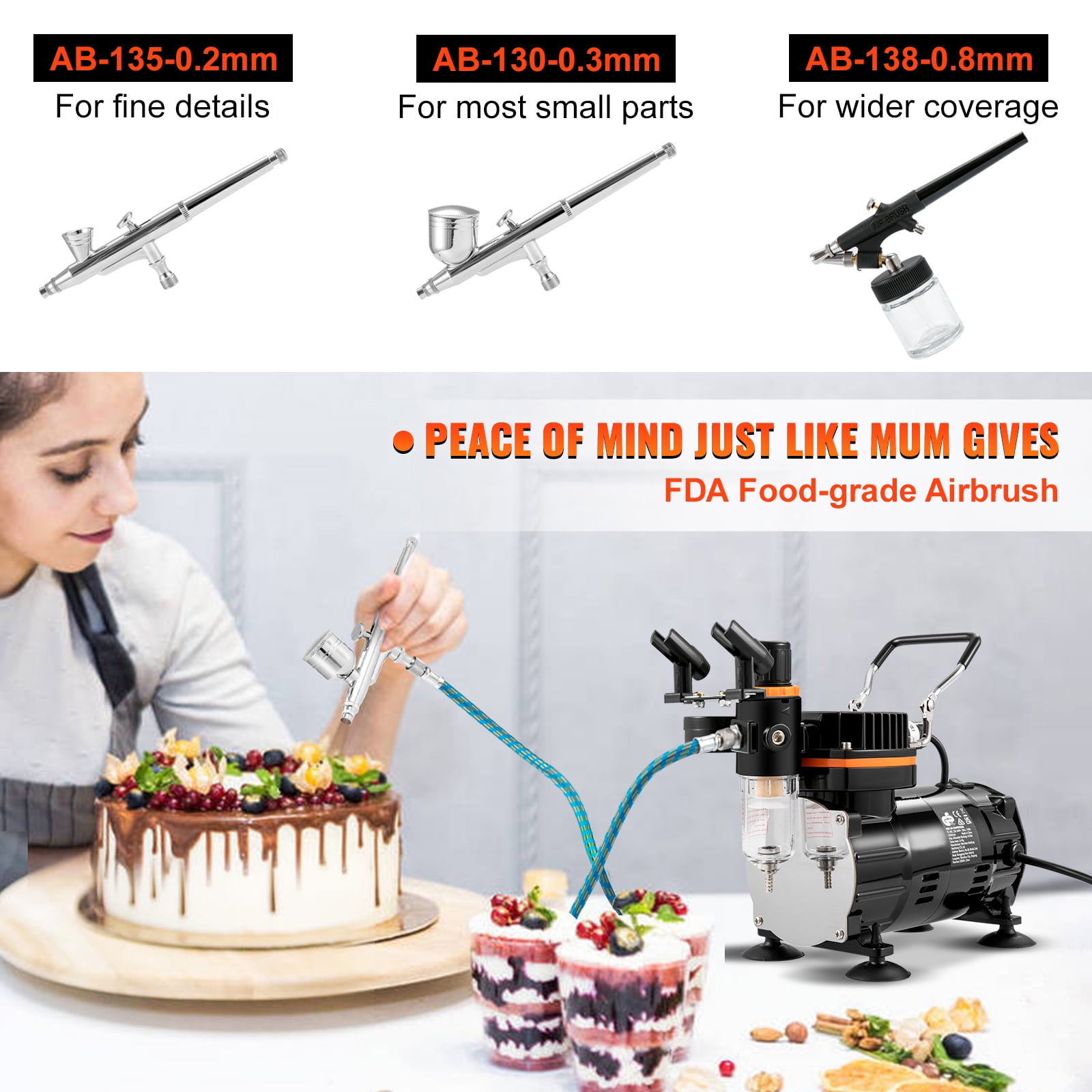 KFFKFF Airbrush Kit, Professional Airbrush Set with Compressor, Airbrushing System Kit with Multi-purpose Dual-action Gravity Feed Airbrushes, Art Nail Cookie Tatto