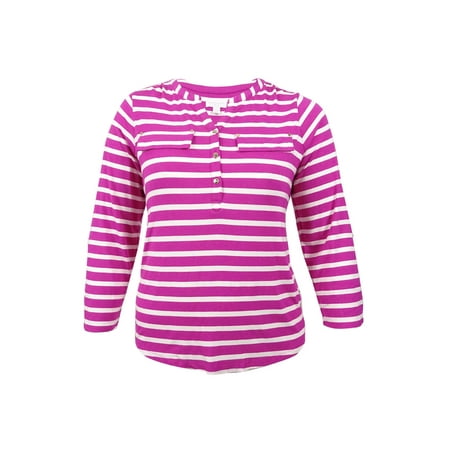 Charter Club Plus Size Striped Henley Top