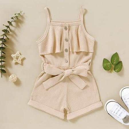 

Girls Clothes Summer Toddler Baby Girls Sleeveless Solid Ruffles Suspender Romper Jumpsuit 120