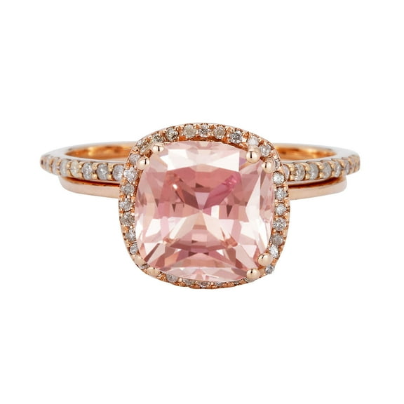 Cushion Cut Halo 2.5 Ct Morganite Engagment Ring With Wedding Band Solid 10K Rose Gold With Stackable Band