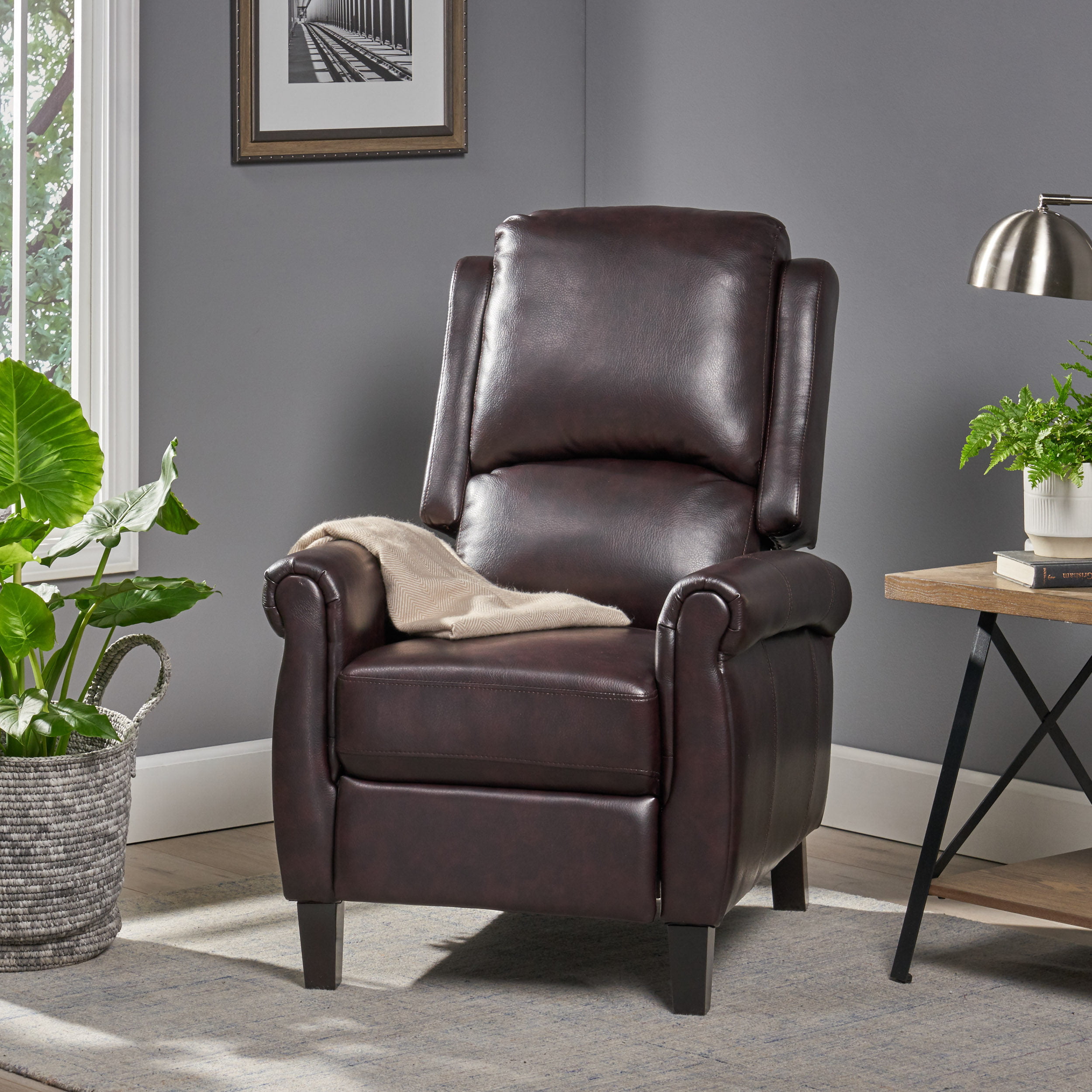 Gdf Studio Memphis Brown Leather, Brown Leather Recliners