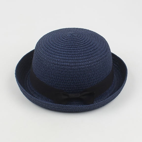 OOOUM Womens Bowknot Straw Sun Hat Breathable Lightweight Rolled Brim Hat Summer Vacation Hats Navy