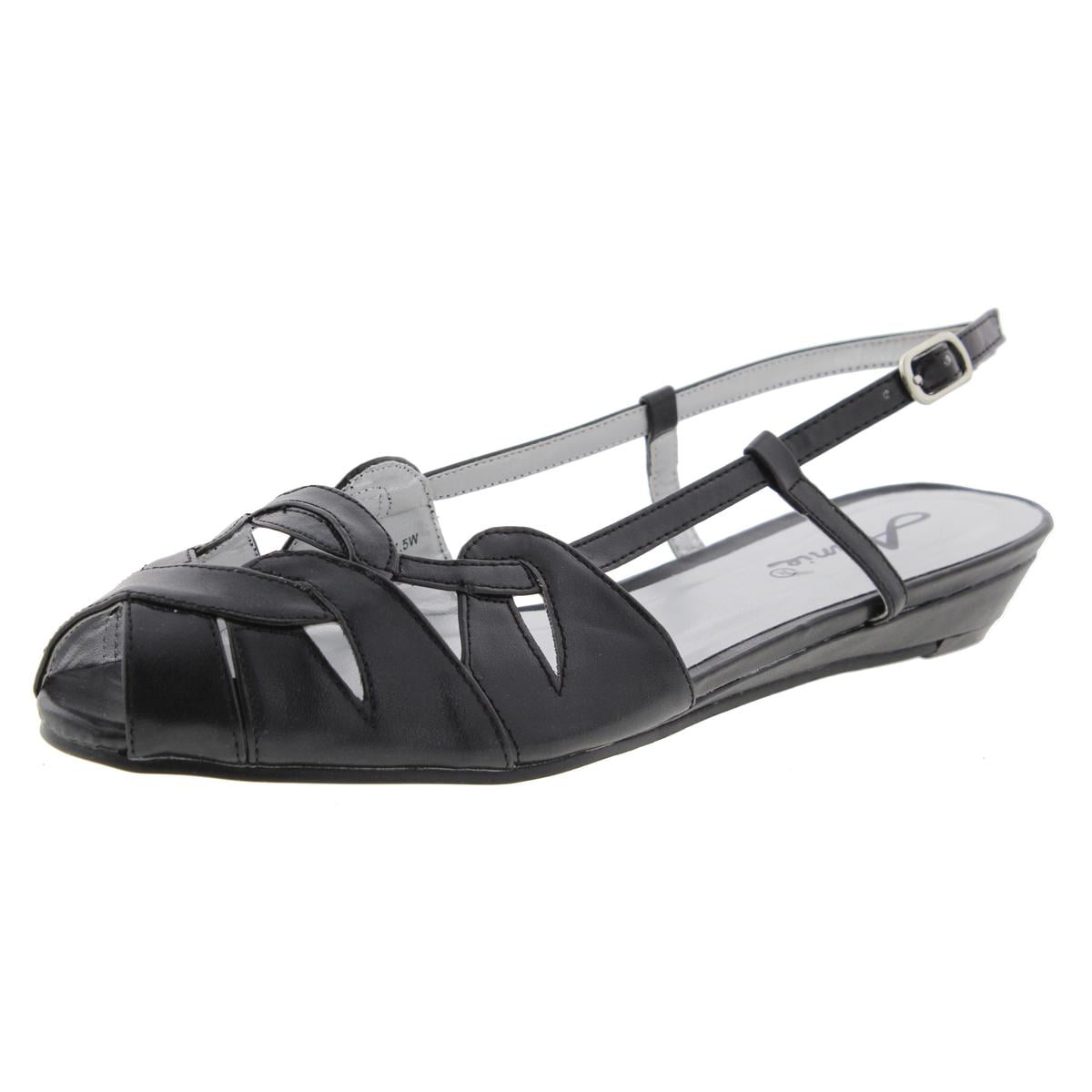 Annie - Womens Kim Faux Leather Slingback Wedge Sandals - Walmart.com - Walmart.com