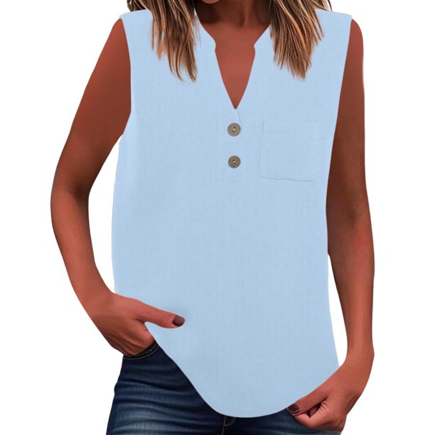 Camiseta sin mangas de verano para mujer, corte holgado, plisada, cuello en V, sin mangas, fluida, informal