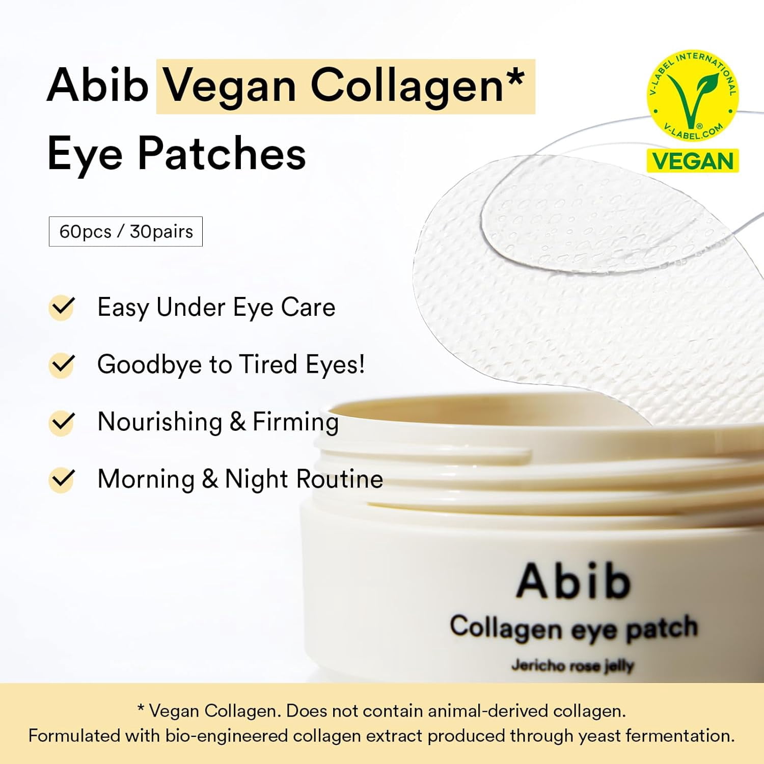 Abib Vegan Collagen Eye Patches for Wrinkles & Fine Line with Jericho Rose Jelly & Peptides, 60 Count, Korean Skin Care