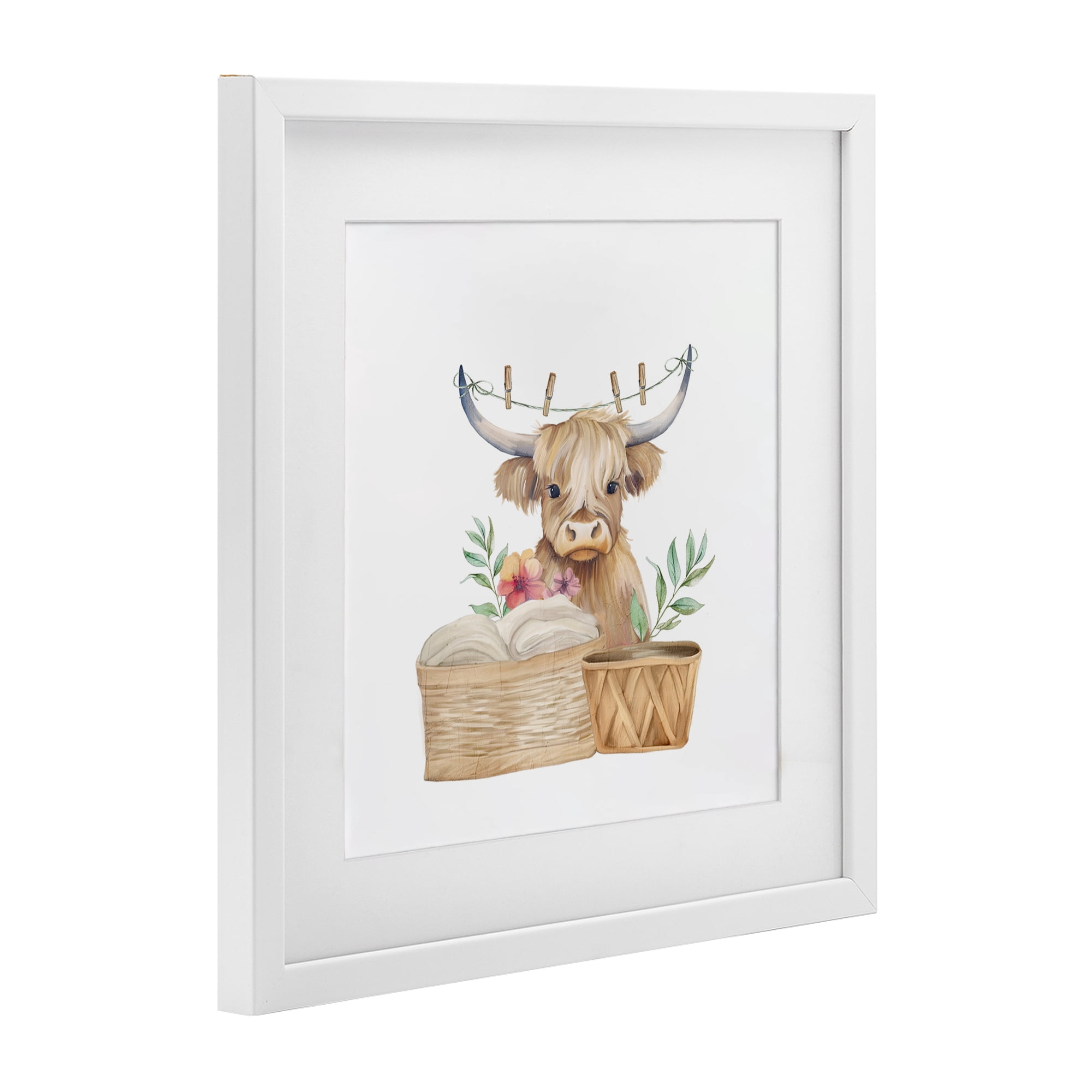 Laundry Day Baby Cattle White Framed Print Under Glass, design by Kim Allen
