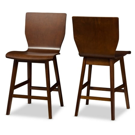 The Counter Studio City Baxton Studio Elsa Mid-Century Modern Scandinavian-Style Dark Walnut Bent Wood Counter Stools, Set of 2 ()