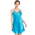 thumbnail image 2 of Defitshape Women's Satin Nightgown Silky Lace V Neck Pajama Sleep Dress Soft Summer Short Lightweight Spaghetti Strap Cami Sleep Shirt Peacock Blue XX-Large, 2 of 4