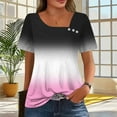 thumbnail image 5 of Olyvenn 2025 Summer Square Neck Tops for Women Trendy Gradient Print Short Sleeve Boho Tshirt Casual Loose Fit Button Blouses Pink XXL, 5 of 7