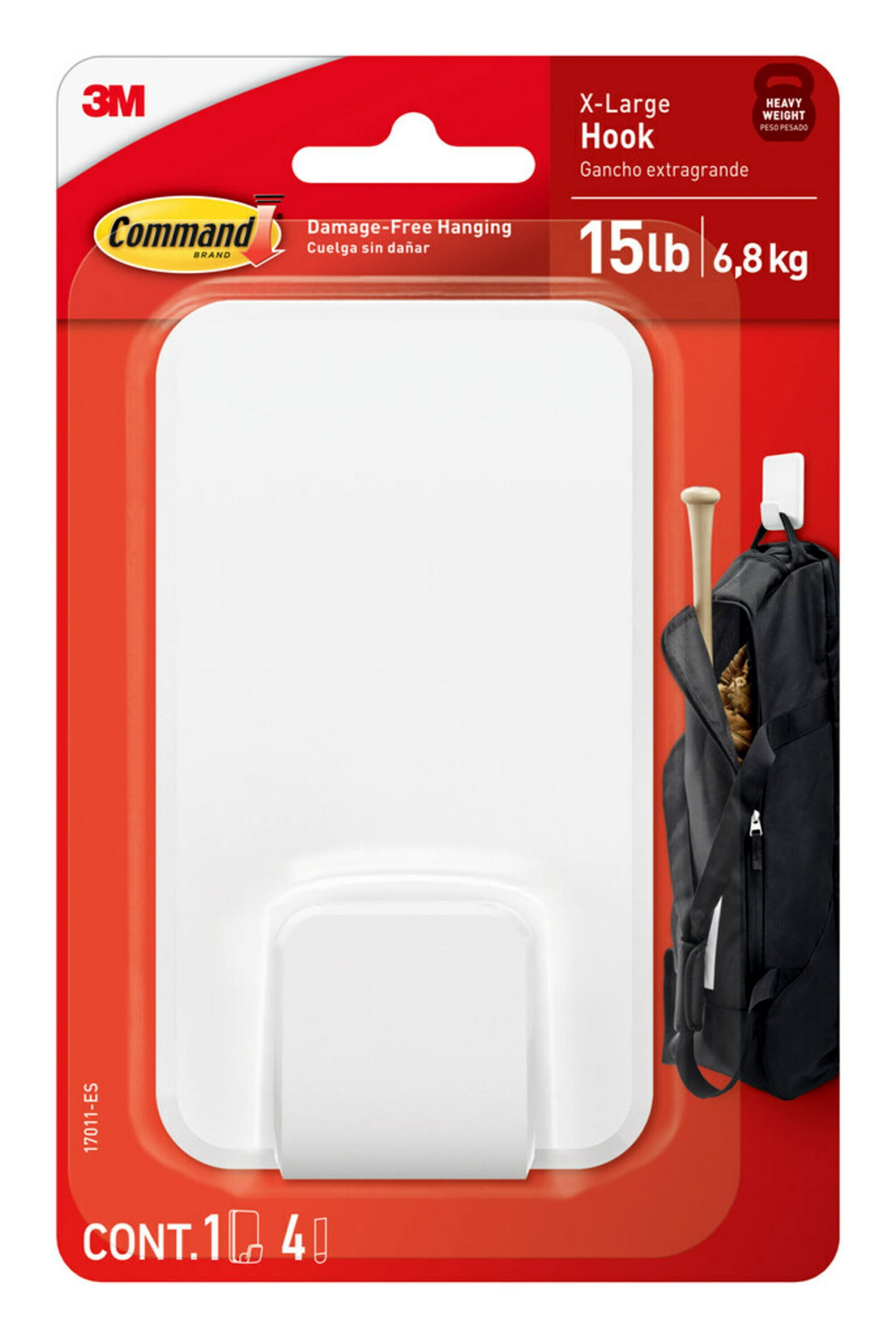 Command 15 Lb XL Heavyweight Wall Hook, White, Damage Free Decorating, 1 Command Hook