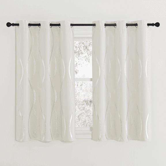 NICETOWN Curtains for Bedroom Thermal Insulated Solid Grommet Top Foil Printed Wave Lines Blackout Panels for Living Room, 42x48 inches, Beige, 2 Panels