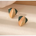 thumbnail image 3 of Clip on 1" small gold, green, orange, beige pointed triangle earrings, 3 of 4