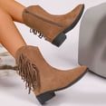 thumbnail image 6 of WRKEKC Womens Boots Warm Wide Width Fall Winter Vintage Fringe Suede Side Zipper Chunky Heel Mid Calf Boots, 6 of 9