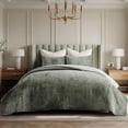 thumbnail image 6 of EVERGRACE Velvet Quilt Set Queen Size, Luxurious Soft Quilted Bedding Sets, Lightweight Velvet Comforter for All Season, Striped Channel Bedspread Coverlet with 2 Shams, Thyme Green, 6 of 8