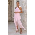 thumbnail image 4 of Vestido de Color Sólido Elegante de Gasa en Capas con Volantes, Moda Casual de las Mujeres 3/4 Manga Cuello Redondo para el Hogar Y el Uso Diario, 4 of 9