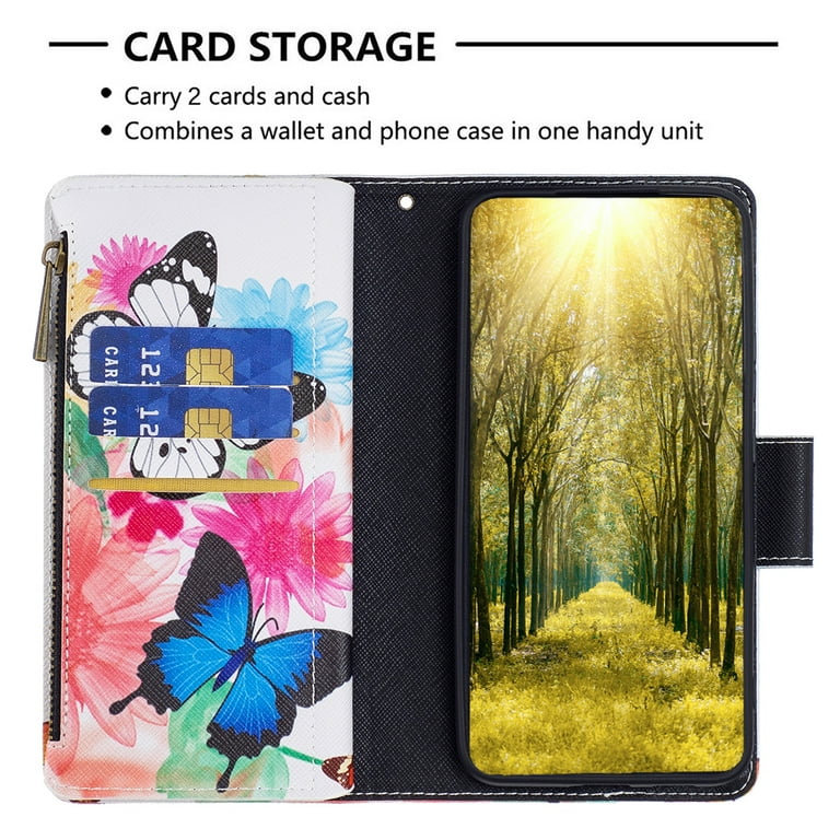Case for Samsung A10 Wallet case, zipper flip credit card holder