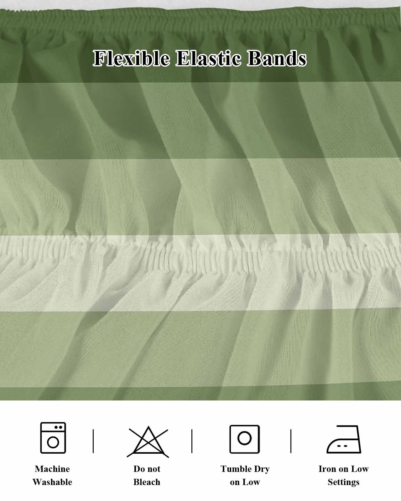 Sage Green Bed Skirt Queen Size 16" Drop Ombre Stripe Ruffled Wrap Around Bed Skirts Adjustable Elastic Bedskirt Dust Ruffle for Queen Size Bed