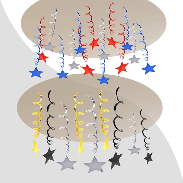 Xihbxyly Tirador de Techo de Pvc con Forma de Estrella de Cinco Puntas, Decoración Multicolor Vibrante, Fácil Instalación, Juego de 24 Piezas, Accesorio para Fiestas, Temática Del Día de La Independe
