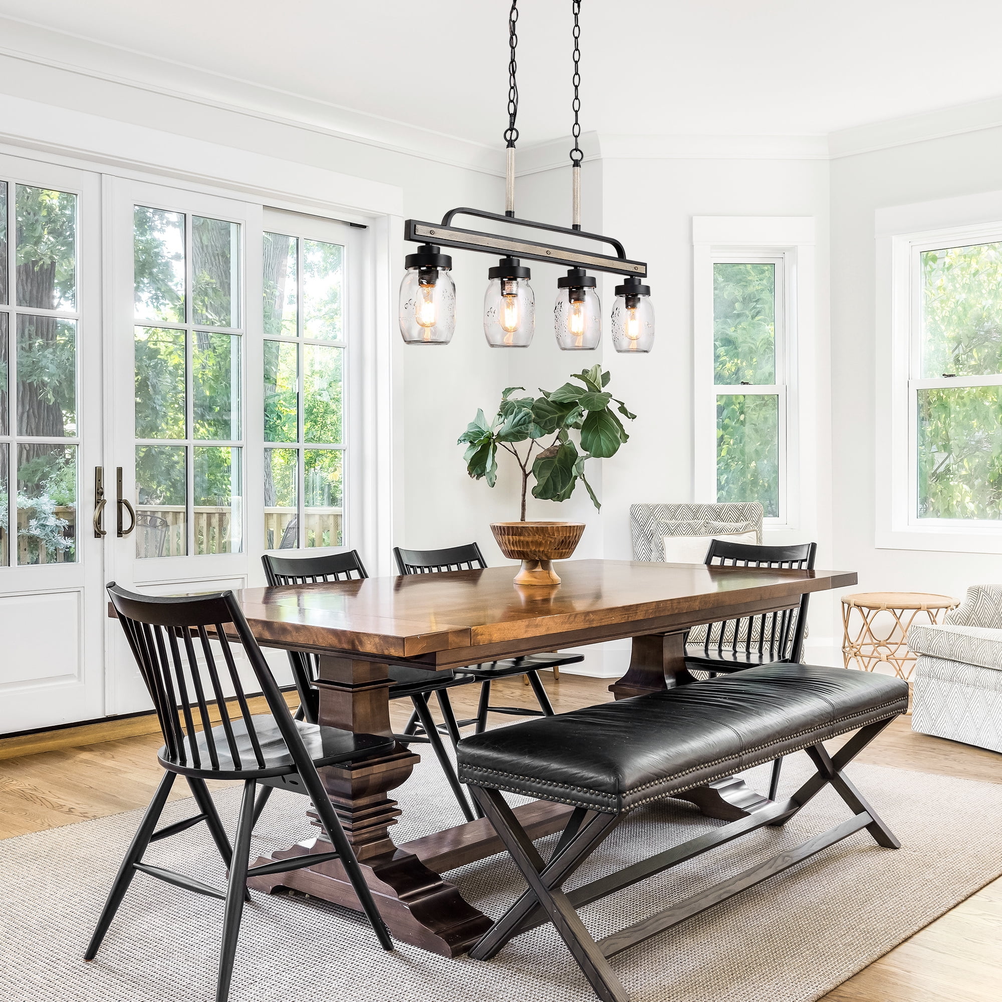 LNC 4-Light Black and Gray Linear LED Pendant with Mason Jar Glass